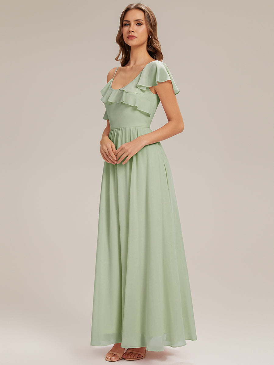 ever AIDA|Cold Shoulder Chiffon Ruffle Sleeve Bridesmaid Dress