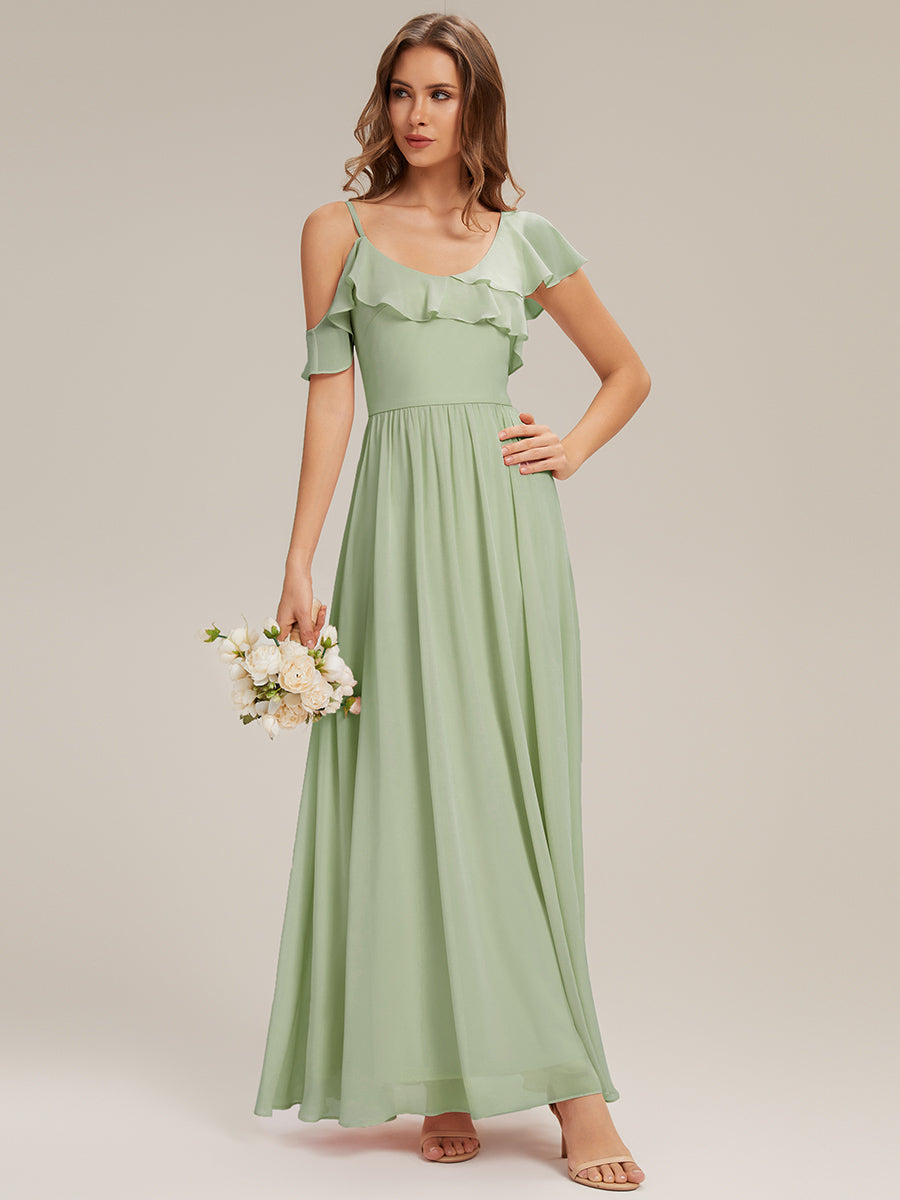 ever AIDA|Cold Shoulder Chiffon Ruffle Sleeve Bridesmaid Dress