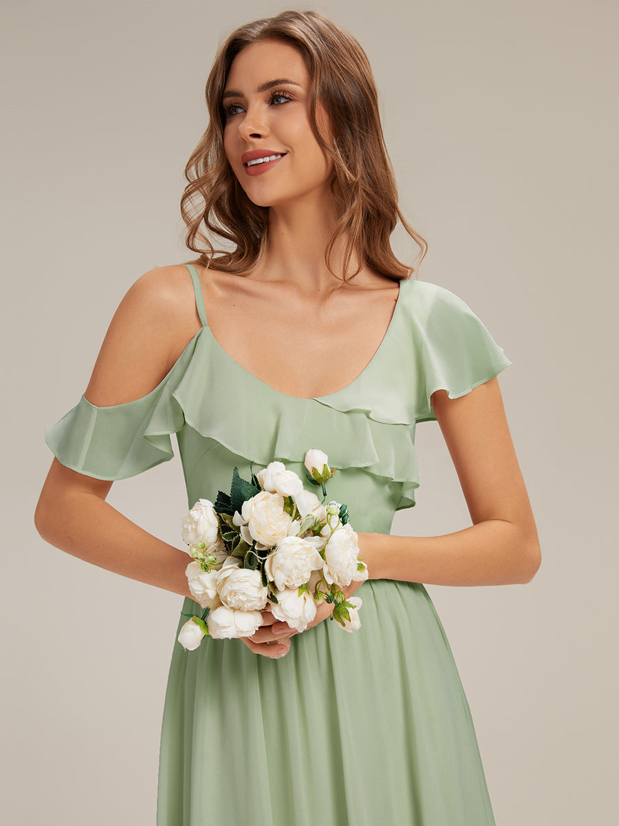 ever AIDA|Cold Shoulder Chiffon Ruffle Sleeve Bridesmaid Dress