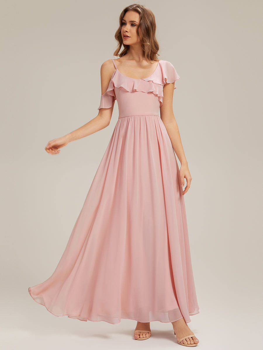 ever AIDA|Cold Shoulder Chiffon Ruffle Sleeve Bridesmaid Dress