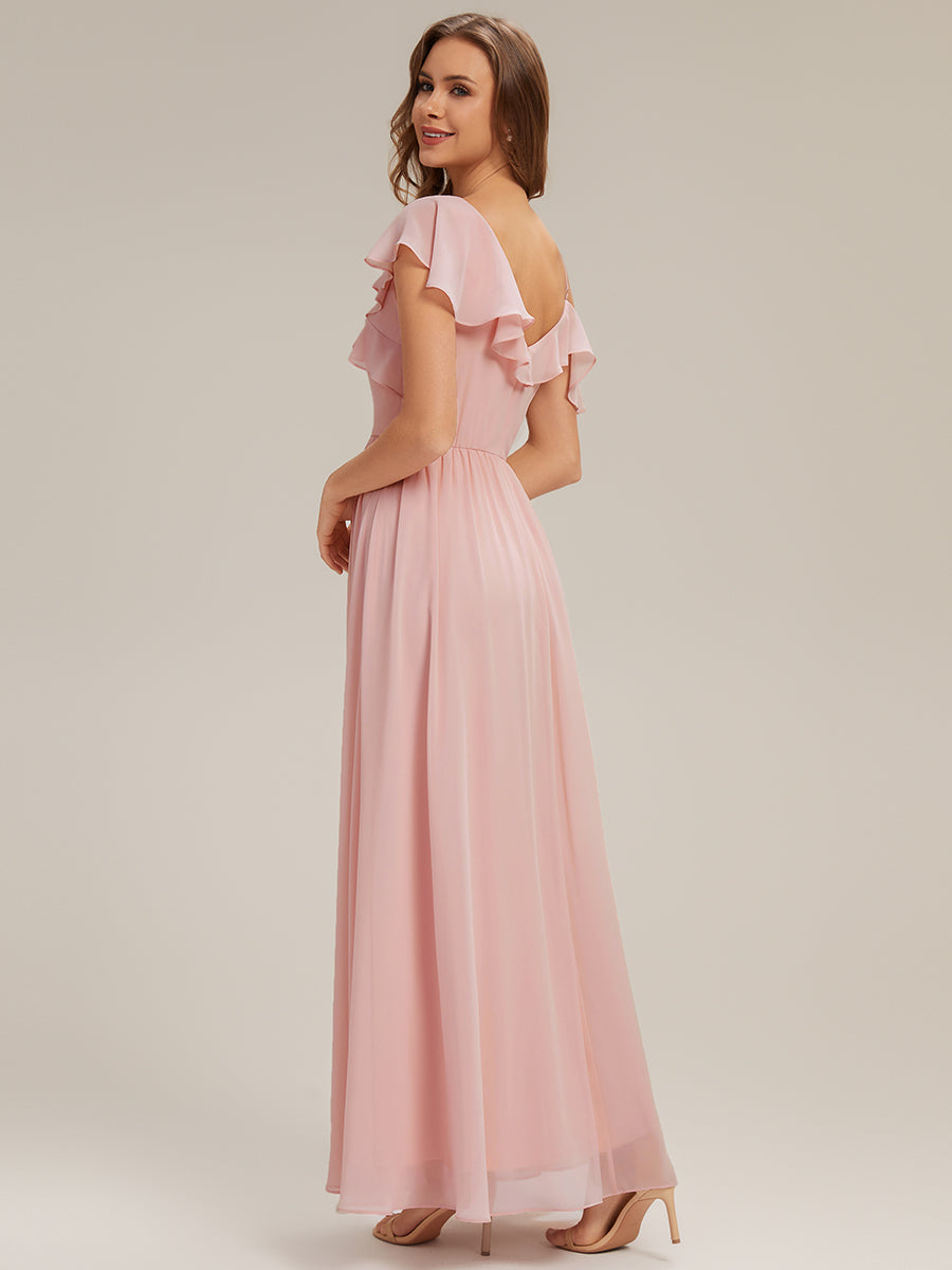 ever AIDA|Cold Shoulder Chiffon Ruffle Sleeve Bridesmaid Dress