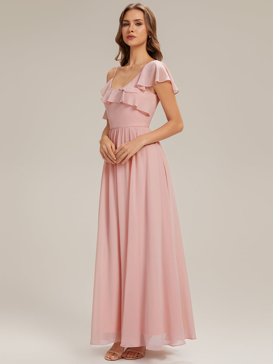 ever AIDA|Cold Shoulder Chiffon Ruffle Sleeve Bridesmaid Dress