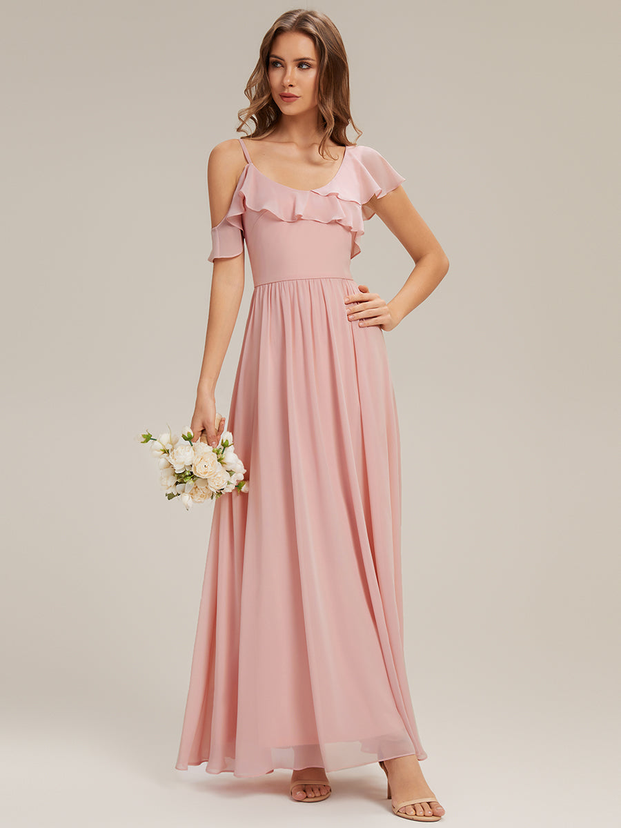 ever AIDA|Cold Shoulder Chiffon Ruffle Sleeve Bridesmaid Dress
