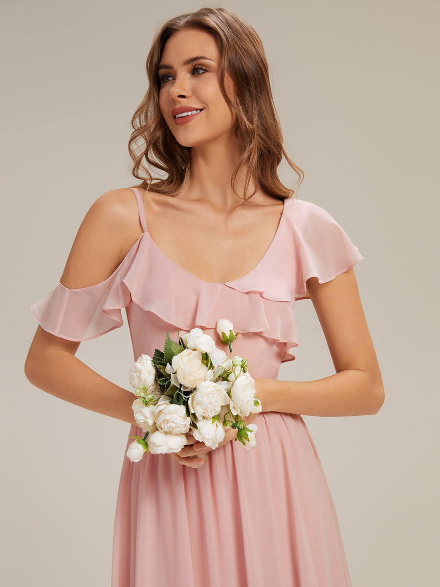 ever AIDA|Cold Shoulder Chiffon Ruffle Sleeve Bridesmaid Dress