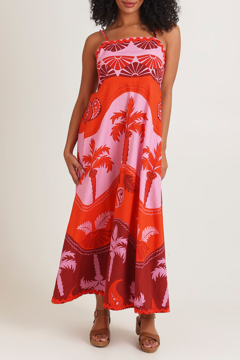 Celeste Orange Cotton Strappy Dress - Orange