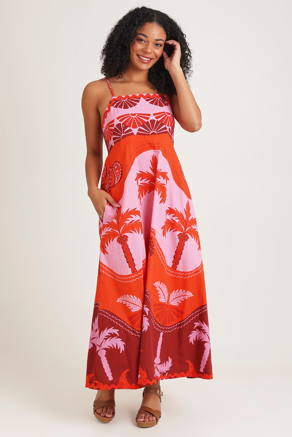 Celeste Orange Cotton Strappy Dress - Orange