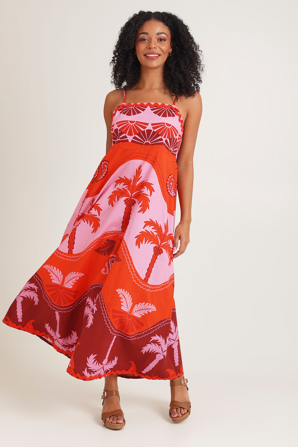 Celeste Orange Cotton Strappy Dress - Orange