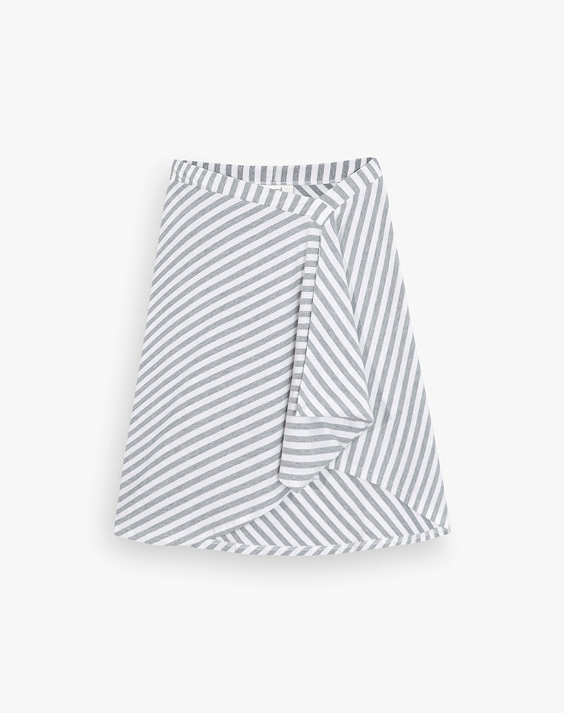 Esmeray Midi Skirt in Rayon Jersey Grey and White Stripes