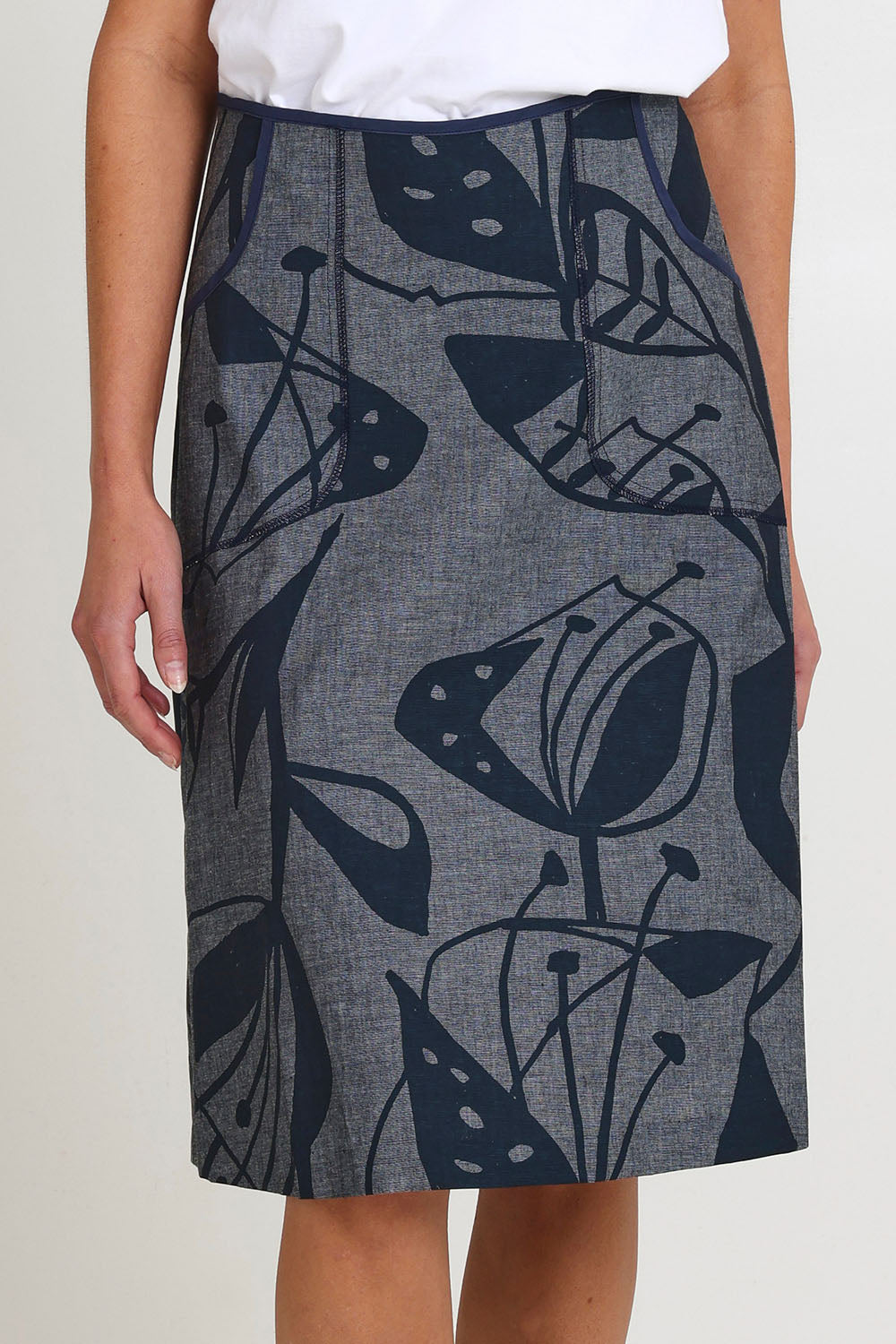 Avril Long Cotton Skirt - Chambray