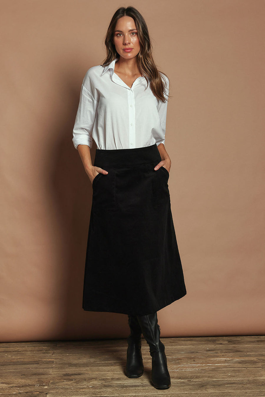 Amy Cord Midi Skirt - Black