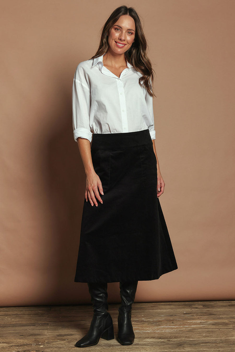 Amy Cord Midi Skirt - Black