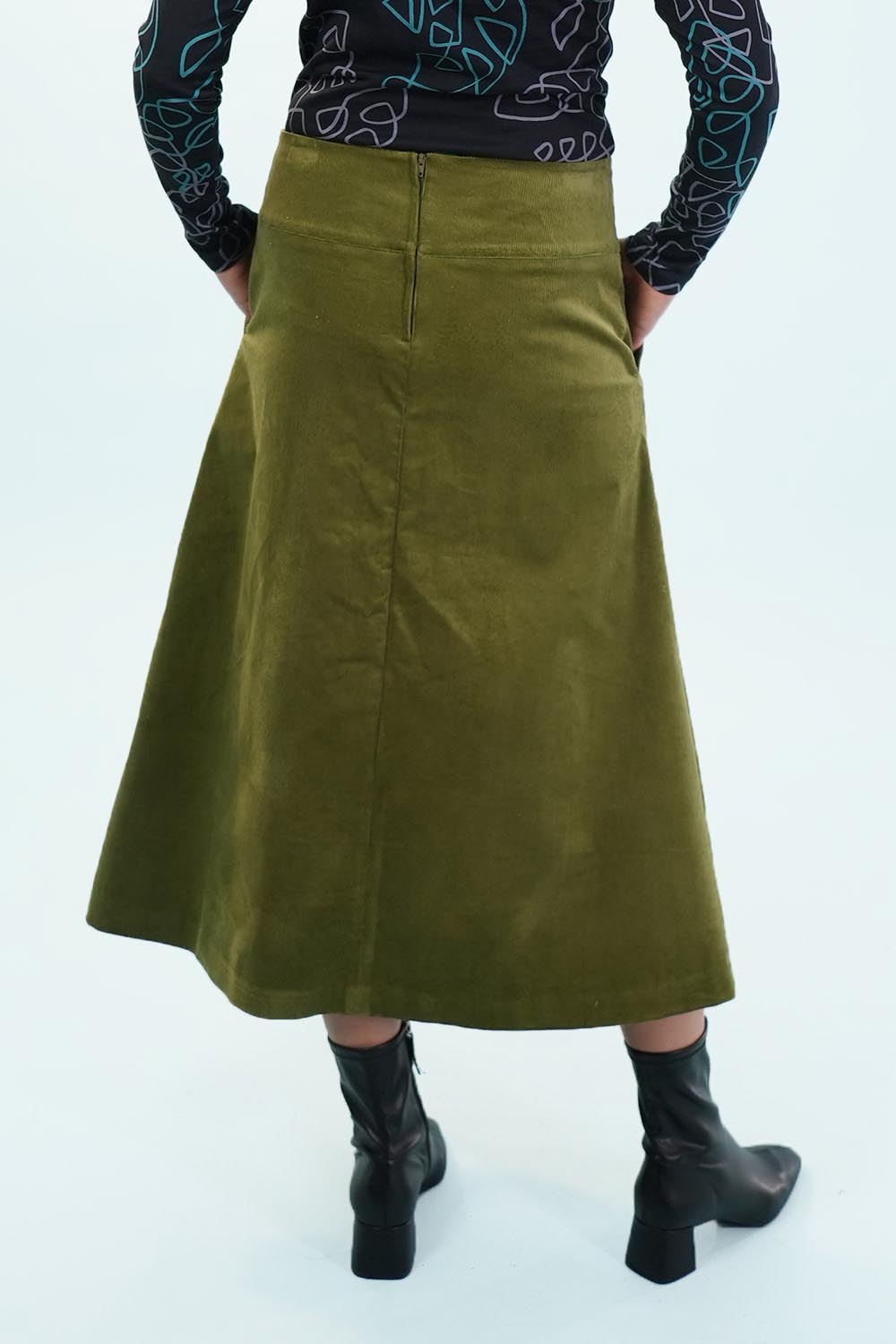 Amy Midi Cord Skirt – Moss