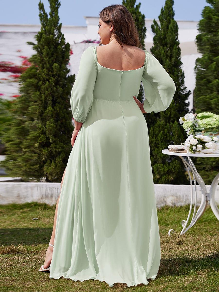 ever DANICA|High-Slit Waist Pleated Off Shoulder Chiffon Bridesmaid Dress with Long Sleeves