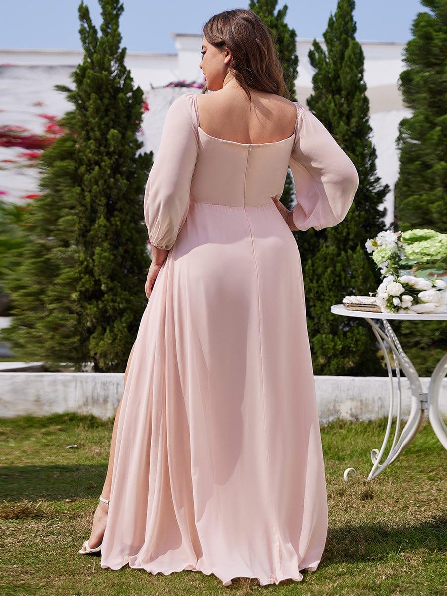 ever DANICA|High-Slit Waist Pleated Off Shoulder Chiffon Bridesmaid Dress with Long Sleeves