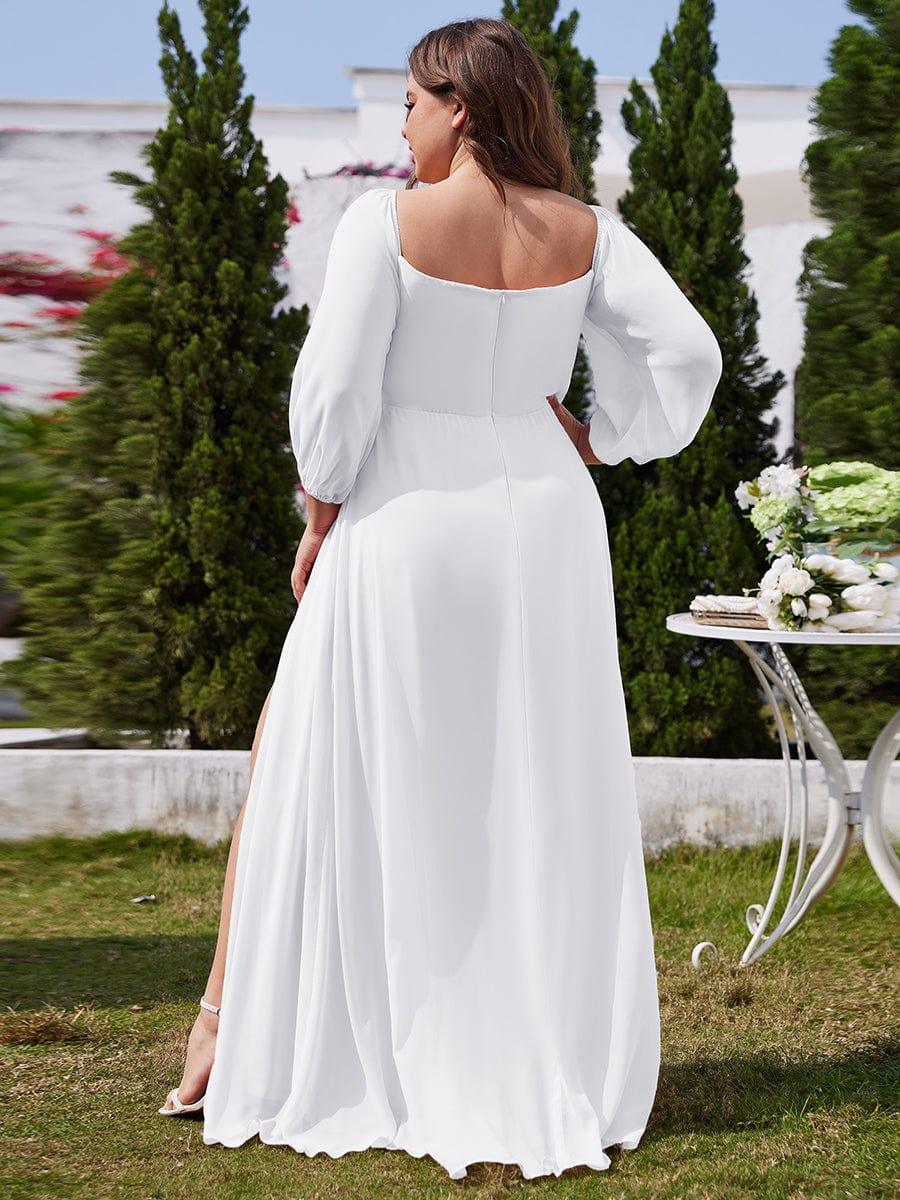 ever DANICA|High-Slit Waist Pleated Off Shoulder Chiffon Bridesmaid Dress with Long Sleeves