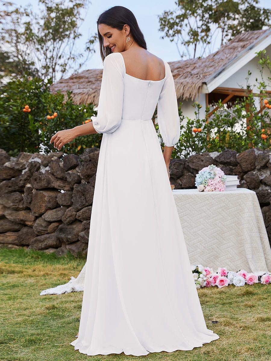 ever DANICA|High-Slit Waist Pleated Off Shoulder Chiffon Bridesmaid Dress with Long Sleeves