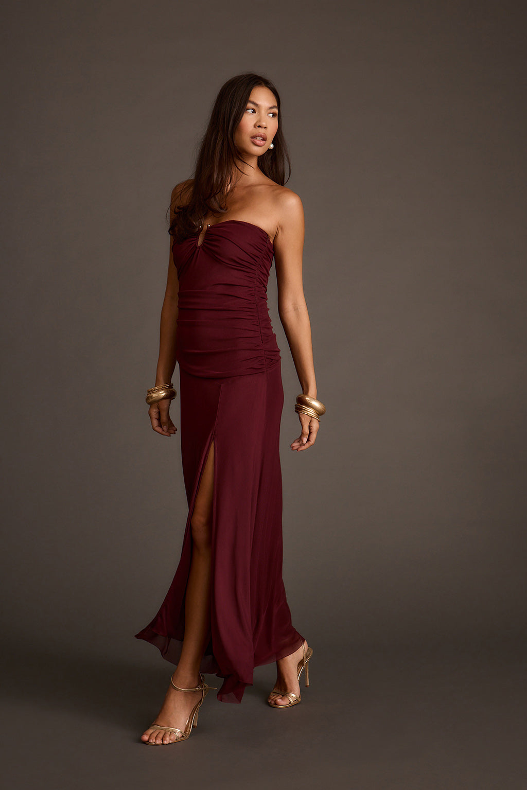 Everly Mulberry Mesh Midi Dress