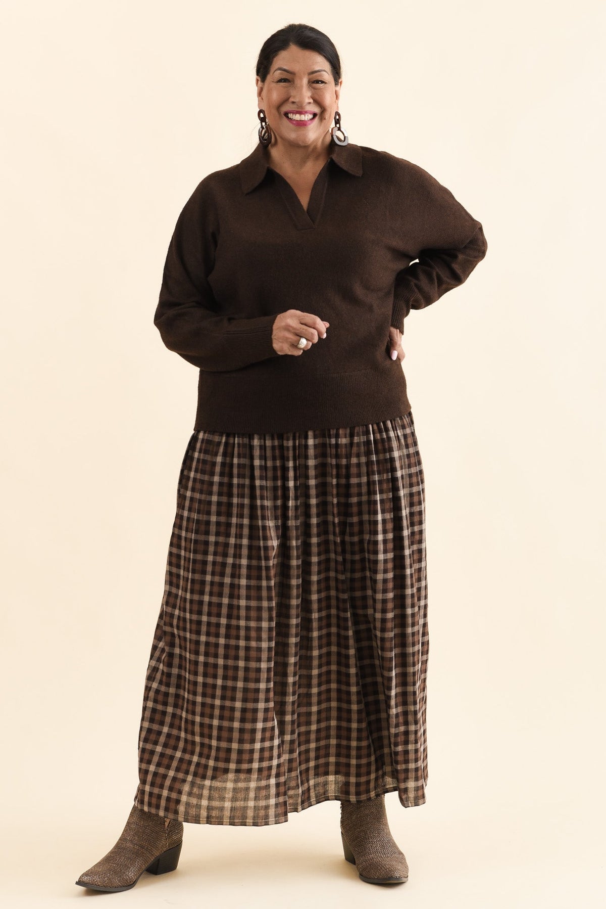 Coco Chocolate Check Cotton Skirt