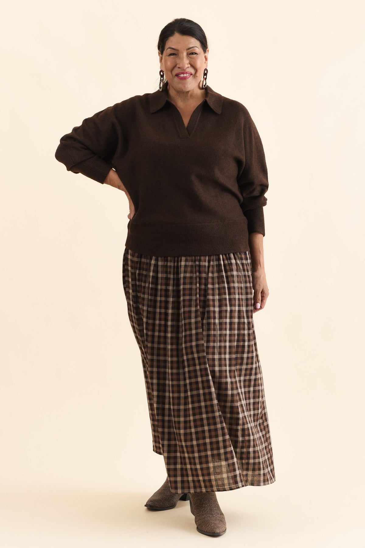 Coco Chocolate Check Cotton Skirt