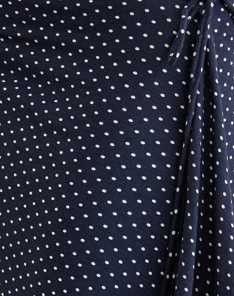 Phemia Maxi Skirt with Beads in Jersey Navy with Micro Polka Print