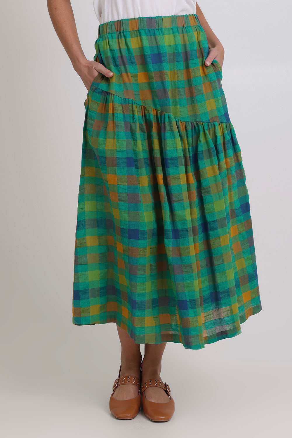 Checkmate Cotton Linen Skirt - Greencheck