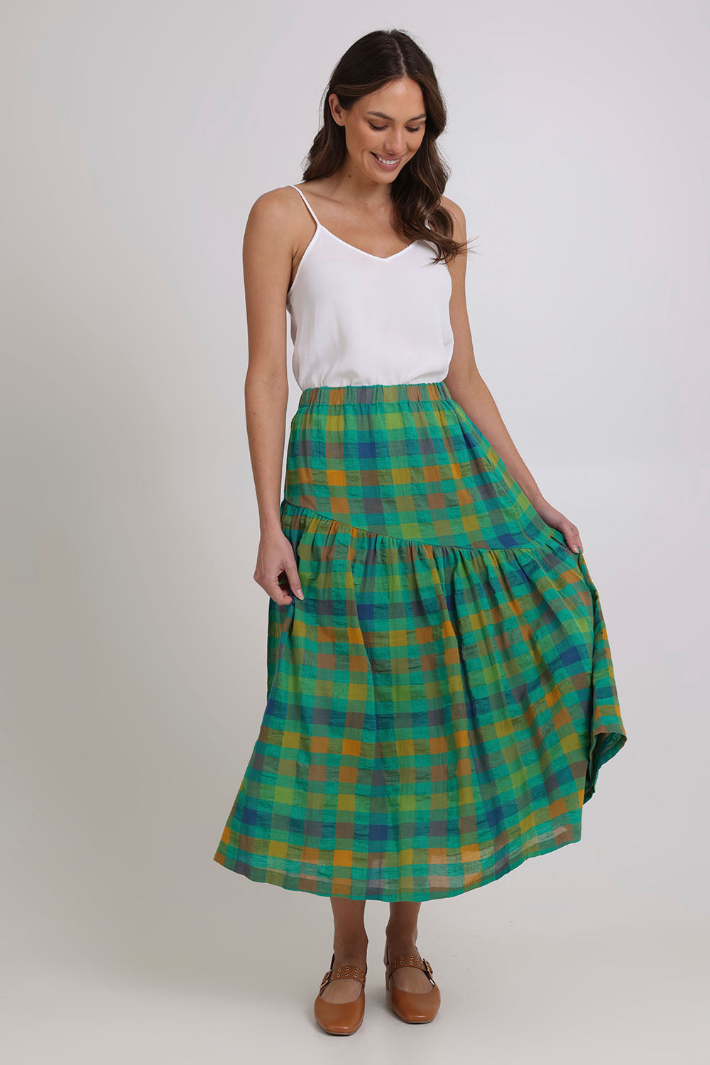 Checkmate Cotton Linen Skirt - Greencheck
