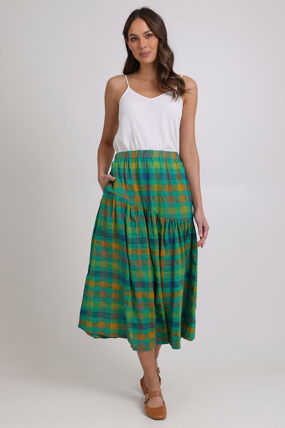 Checkmate Cotton Linen Skirt - Greencheck