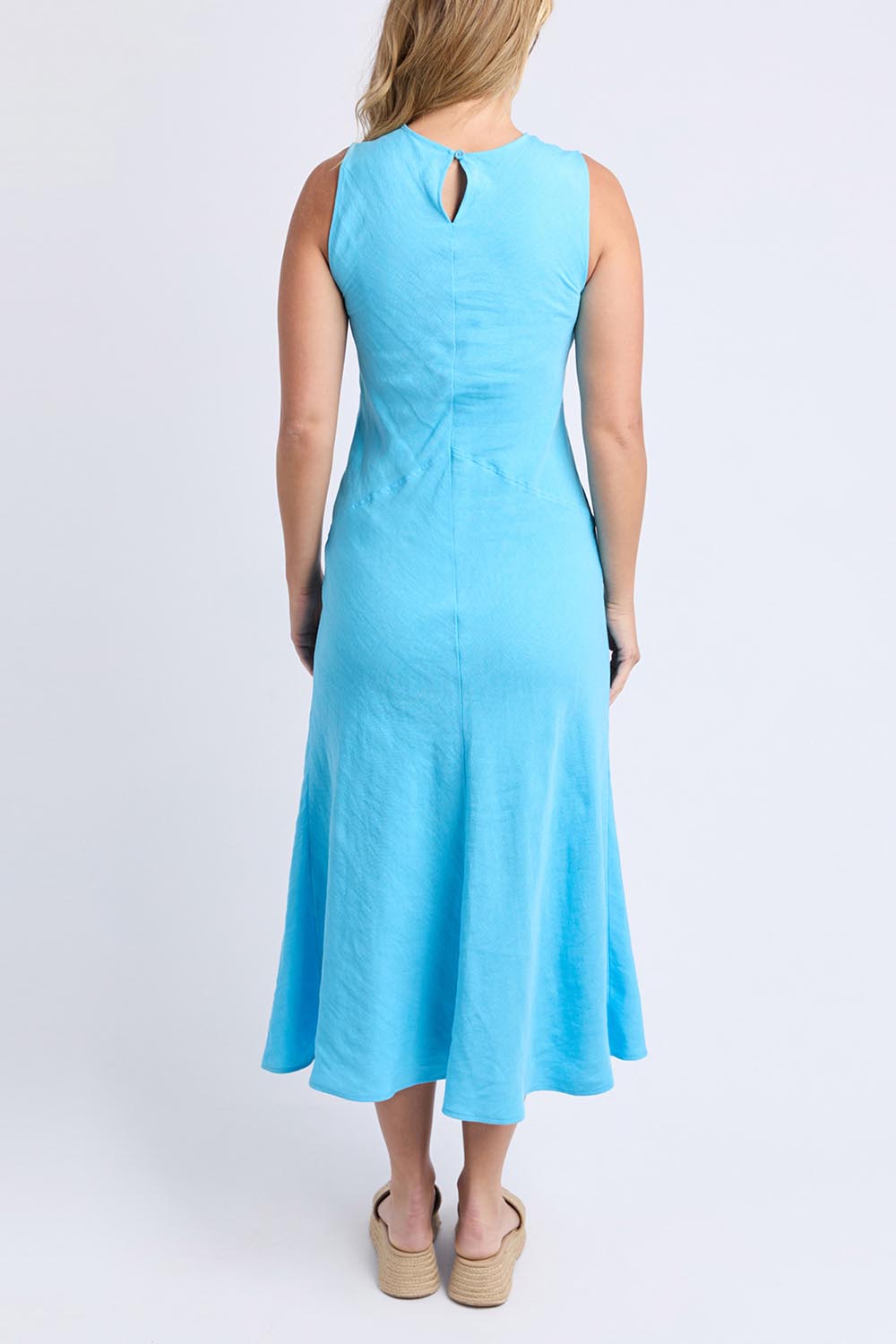 Azure Linen Blend Dress - Azureblue