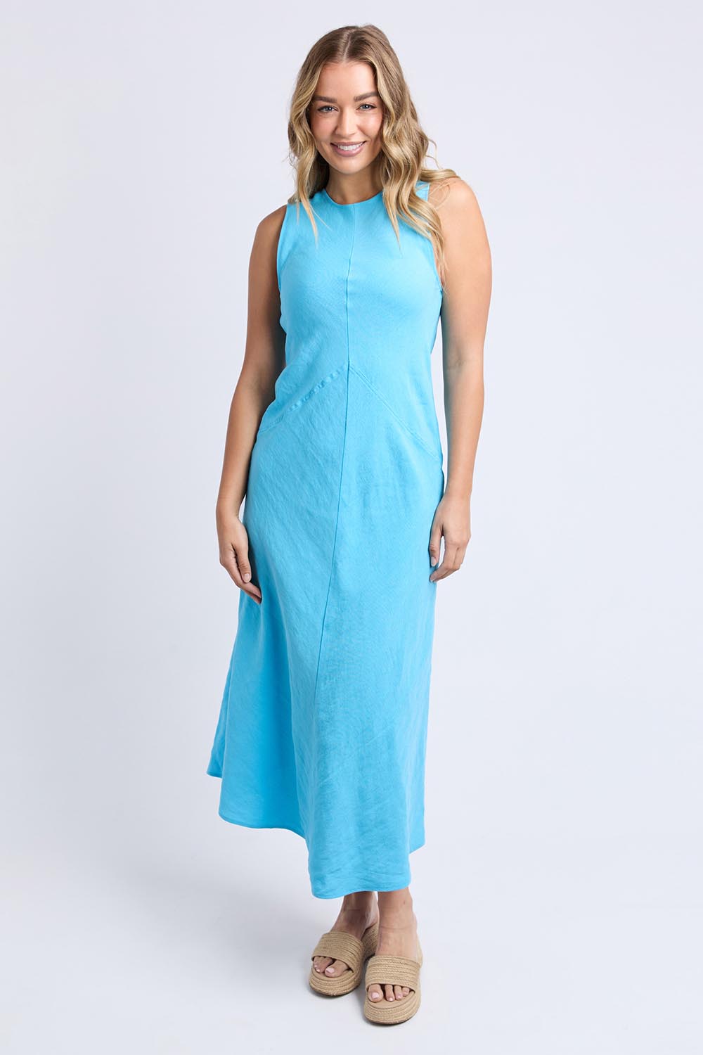 Azure Linen Blend Dress - Azureblue