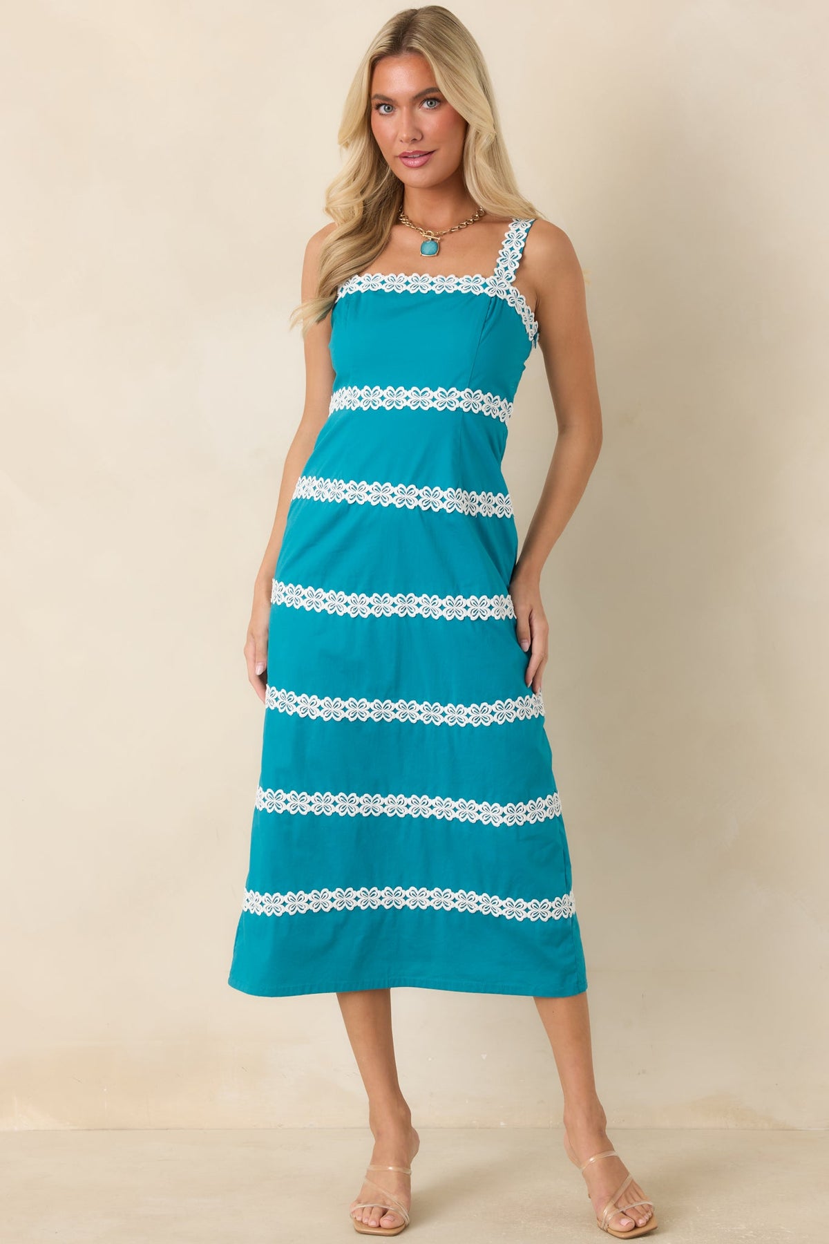 Couldn’t Stay Away Teal & Ivory Floral Lace Midi Dress