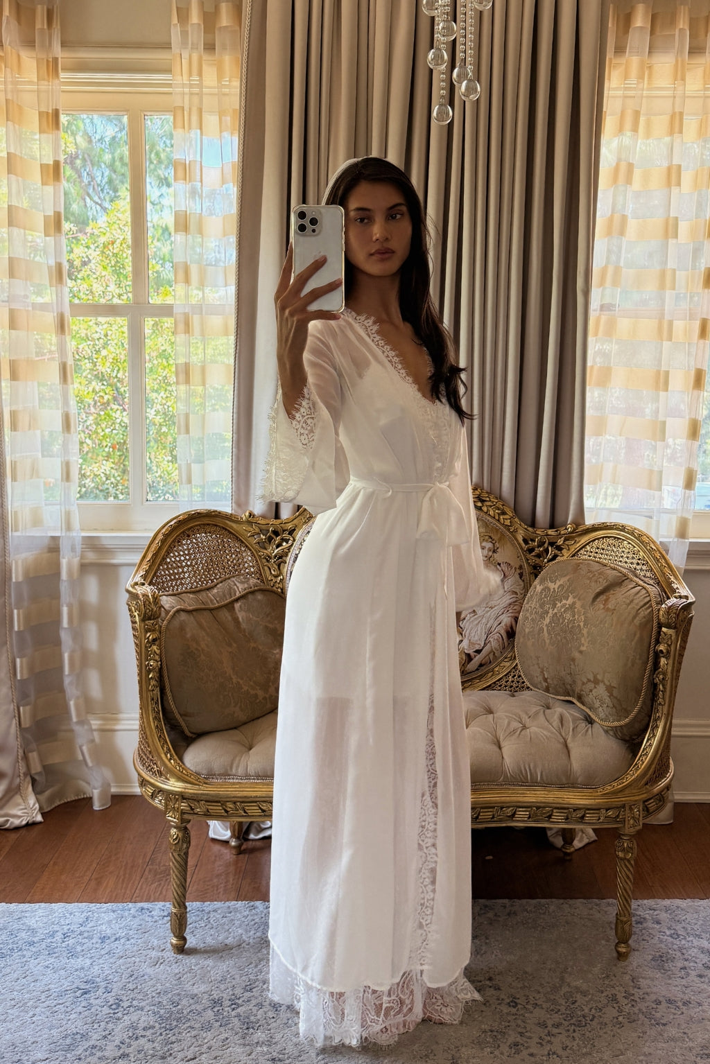 Fleur White Satin Nightgown