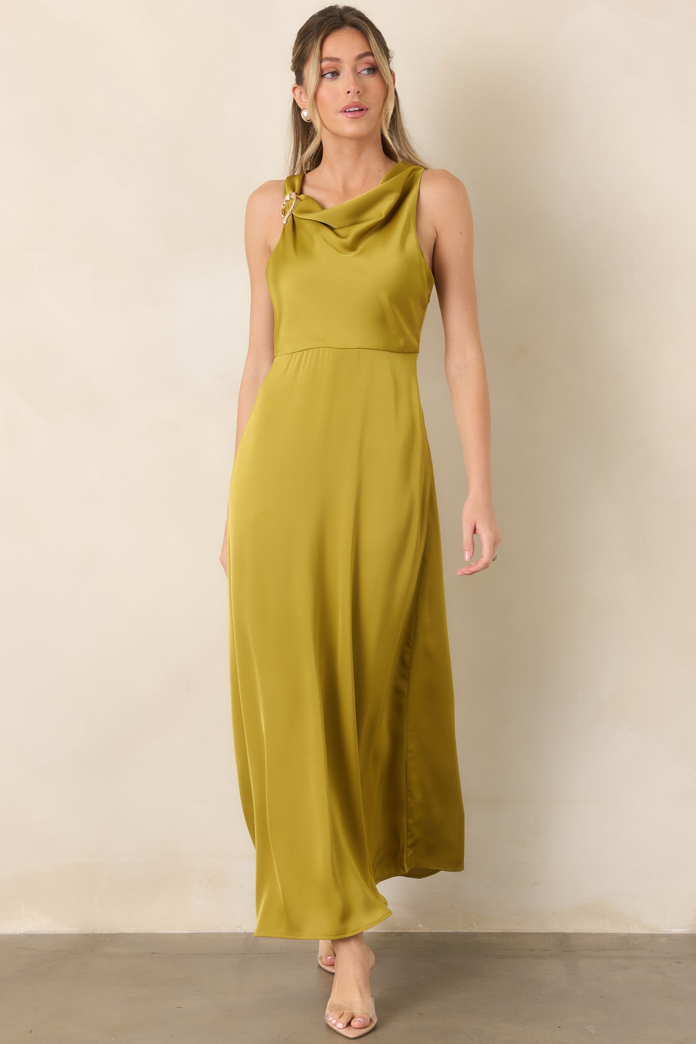 And Then Everything Changed Chartreuse Satin Maxi Dress