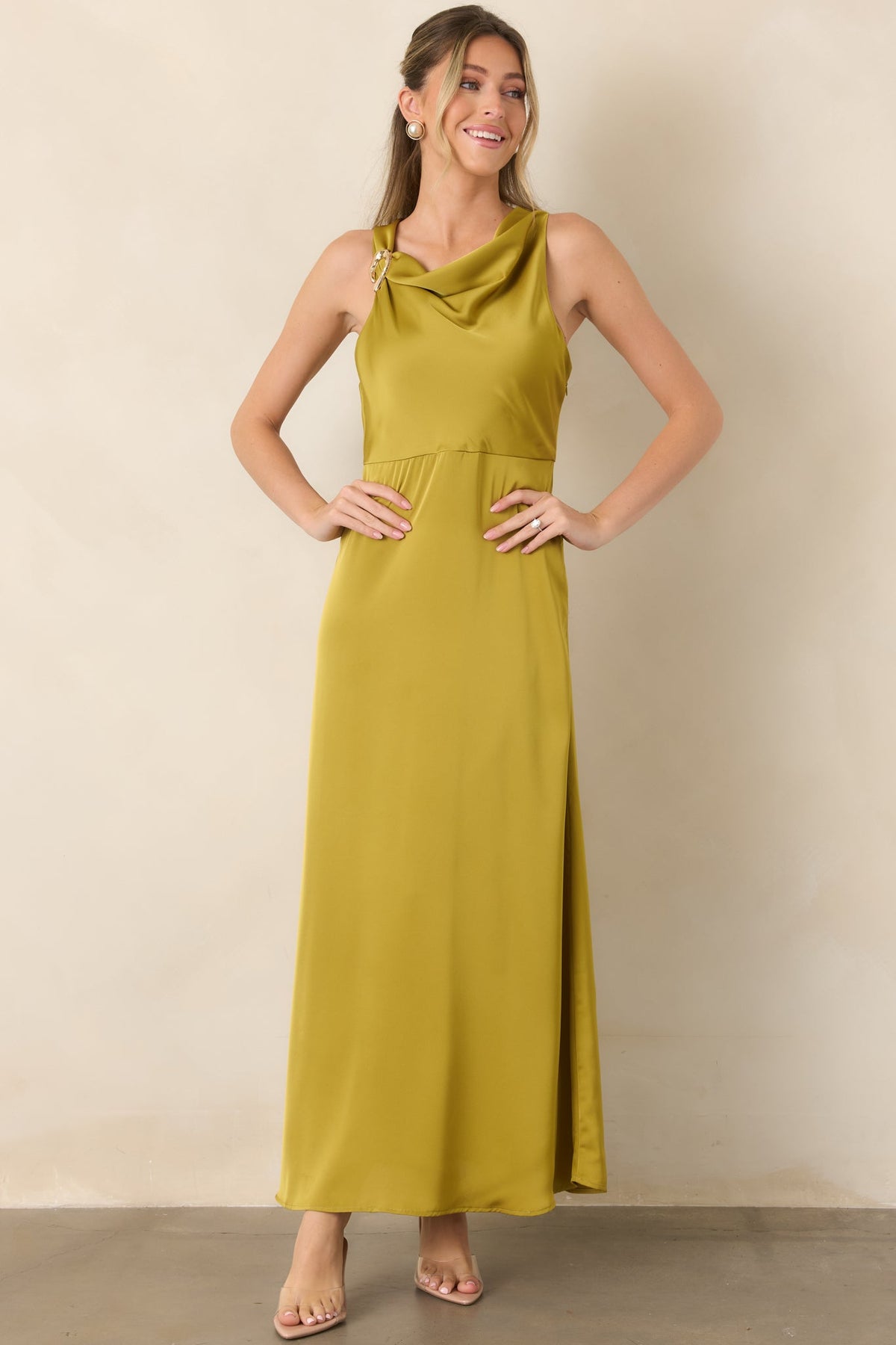 And Then Everything Changed Chartreuse Satin Maxi Dress