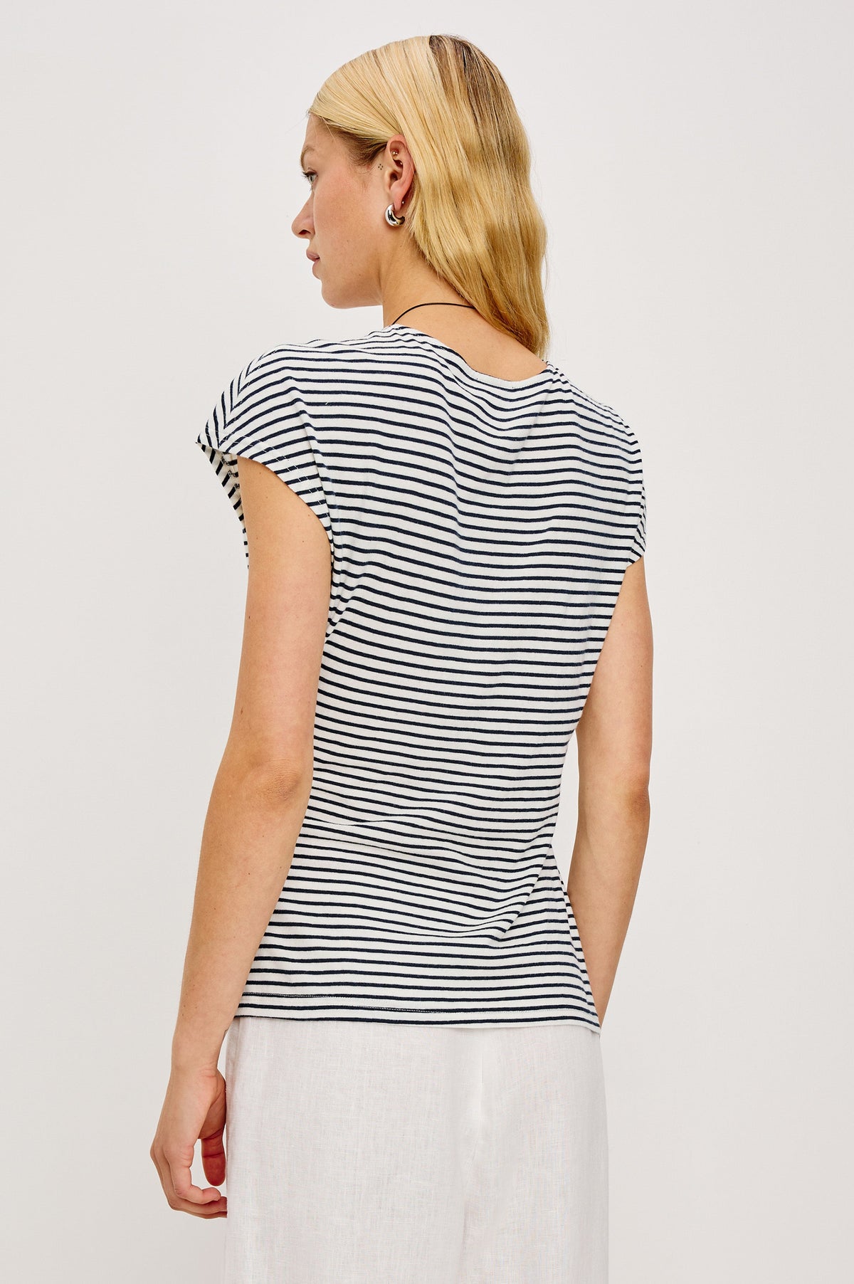 Gabbie Top - Ivory Navy Micro Stripe