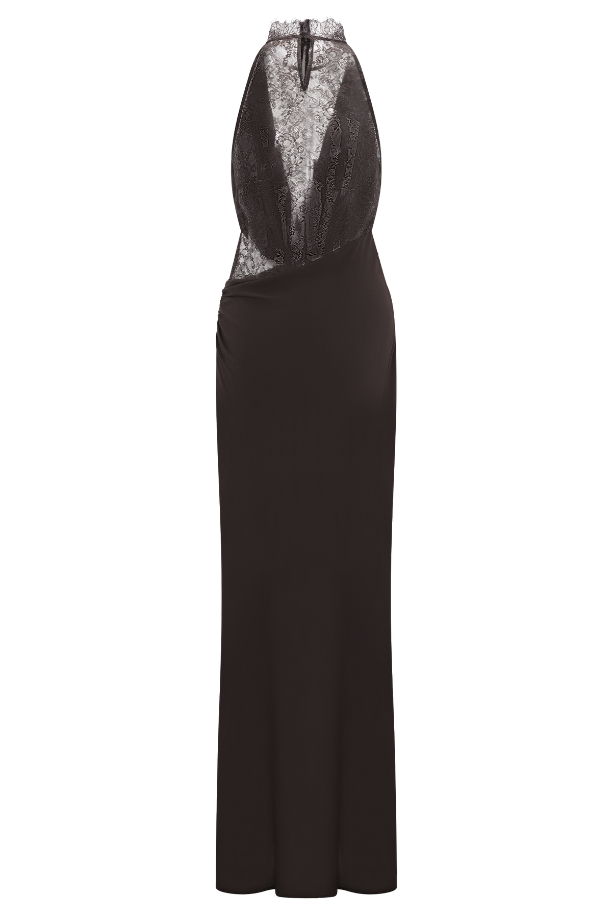 Arra Chiffon And Lace Halter Maxi Dress - Cacao Brown