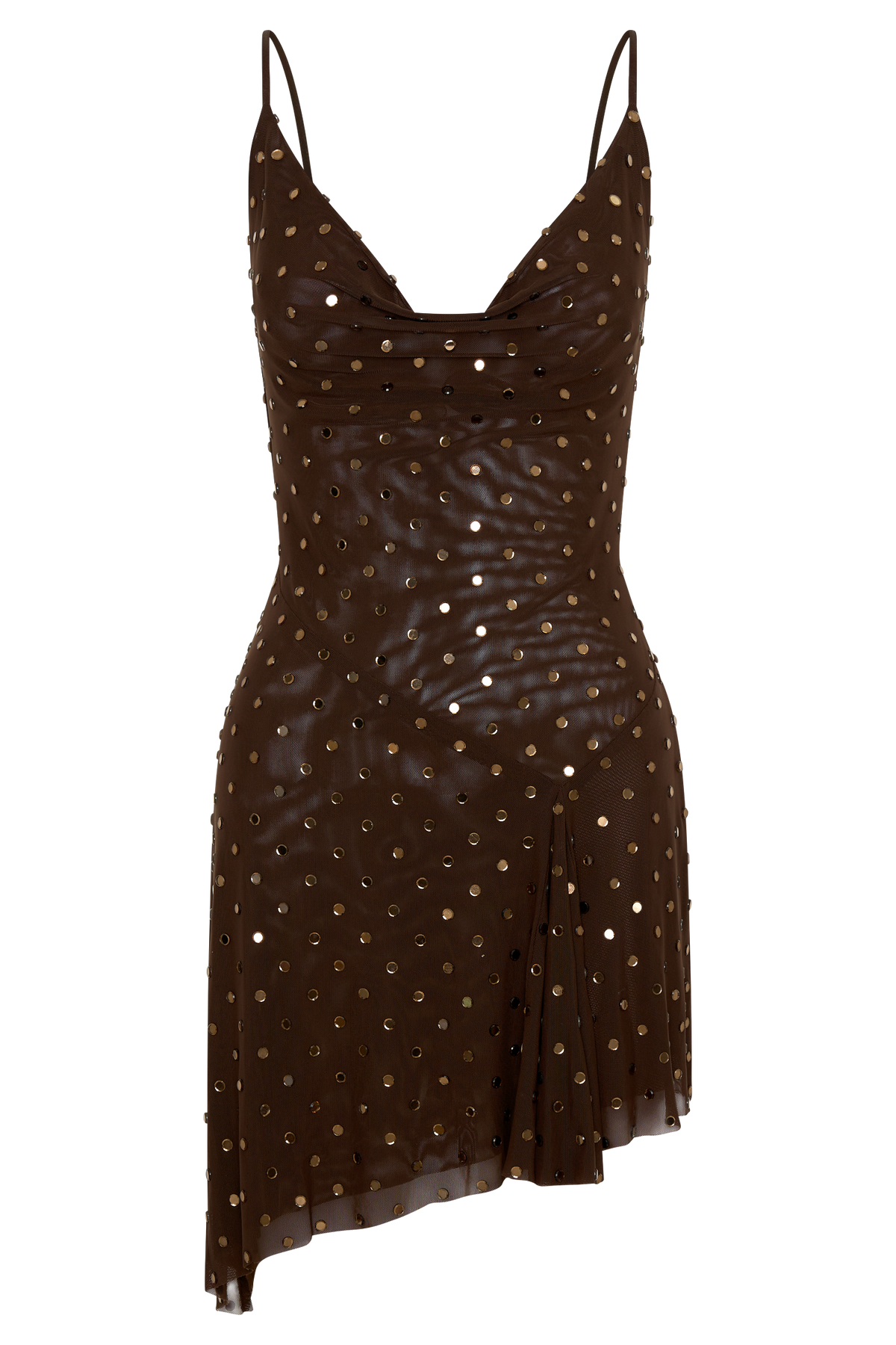 Zahra Diamante Cowl Mini Dress - Chocolate