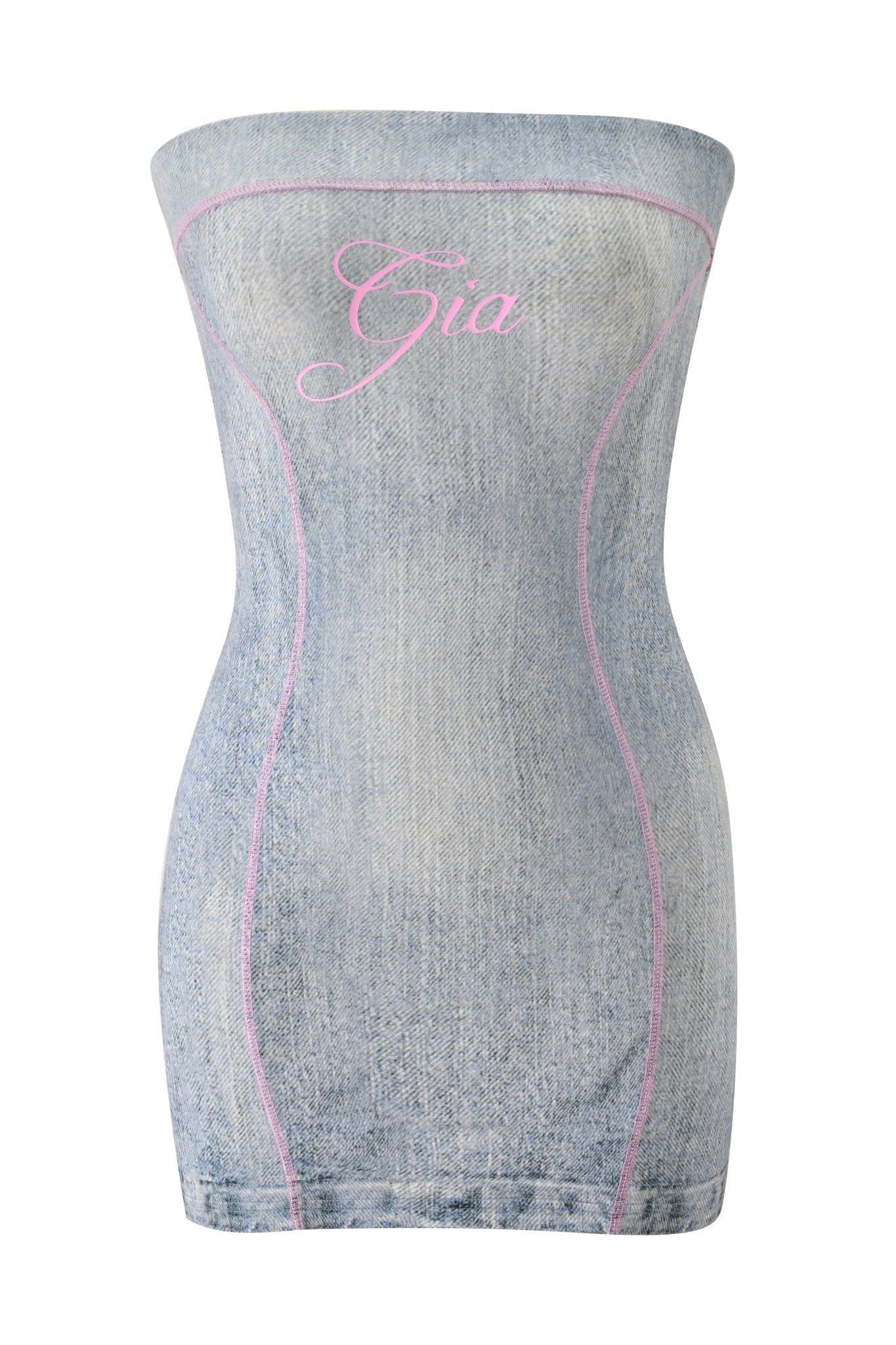 Blare Tube Mini Dress - Denim Trompe L'Oeil