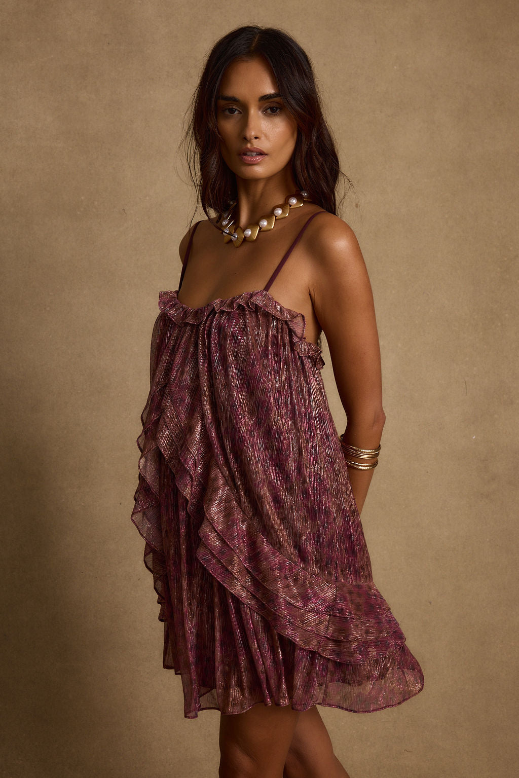 Golden Hour Raspberry Ruffle Mini Dress