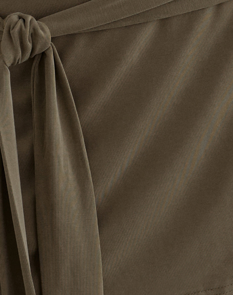 Grecia Tie Mini Skirt in Cupro Khaki