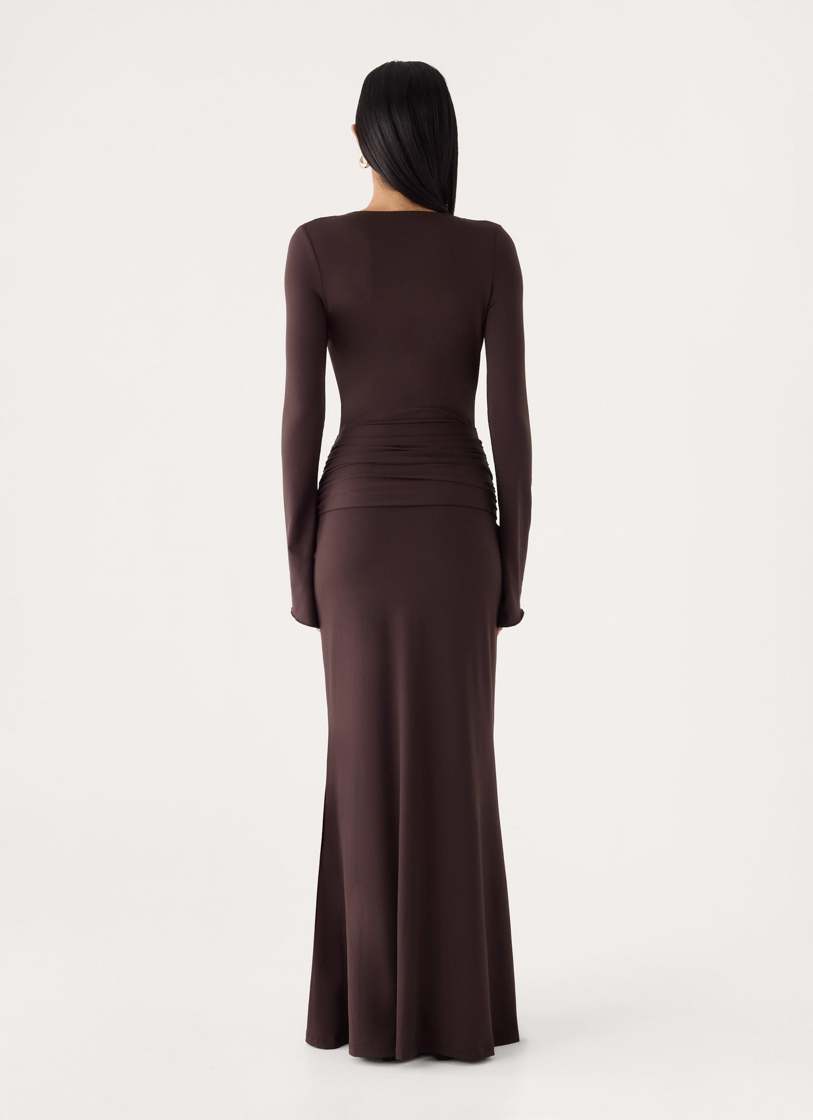 Gustin Long Sleeve Sash Maxi Dress - Chocolate