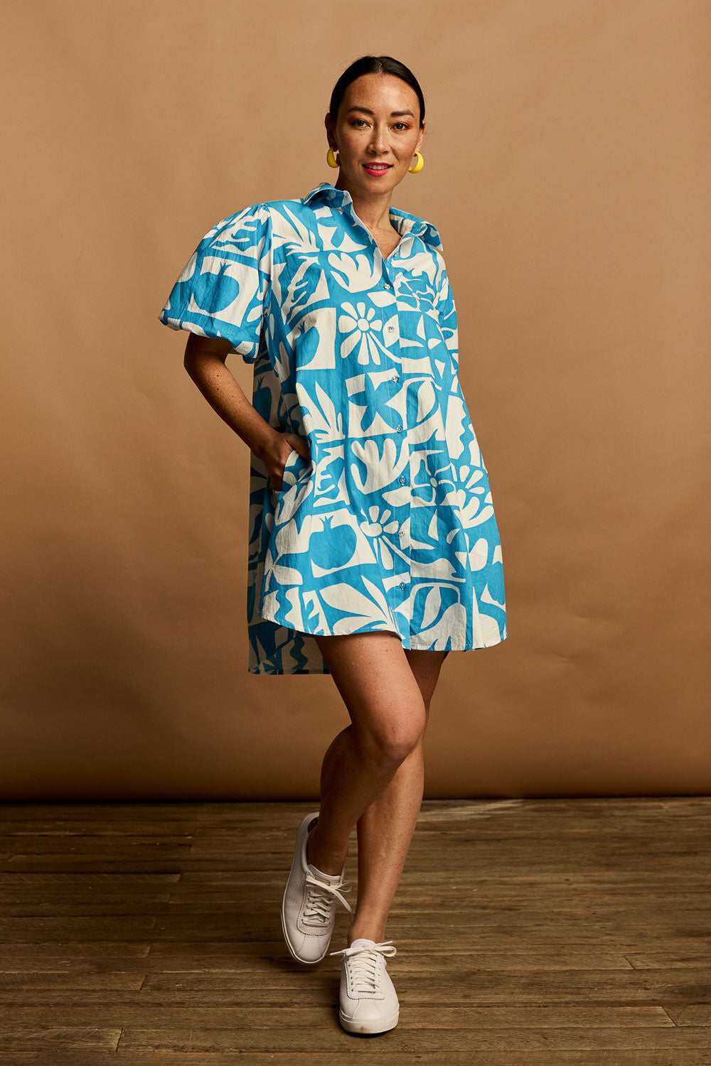 Cotton A Line Shirt Dress - Garden
