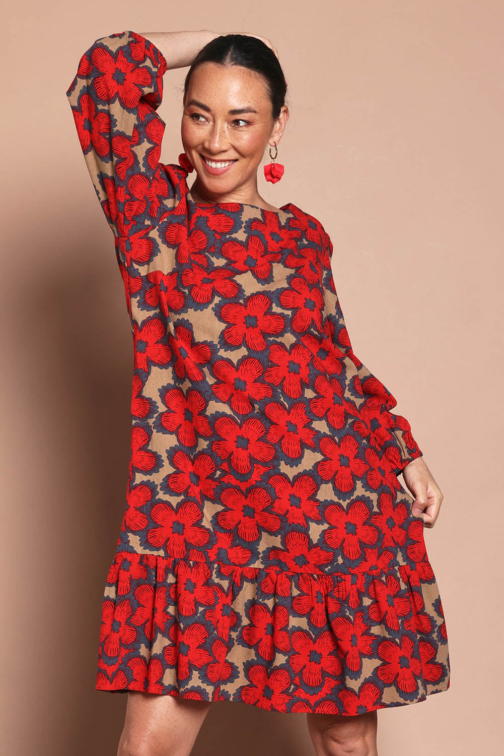Cotton Frill Hem Dress - Poppy