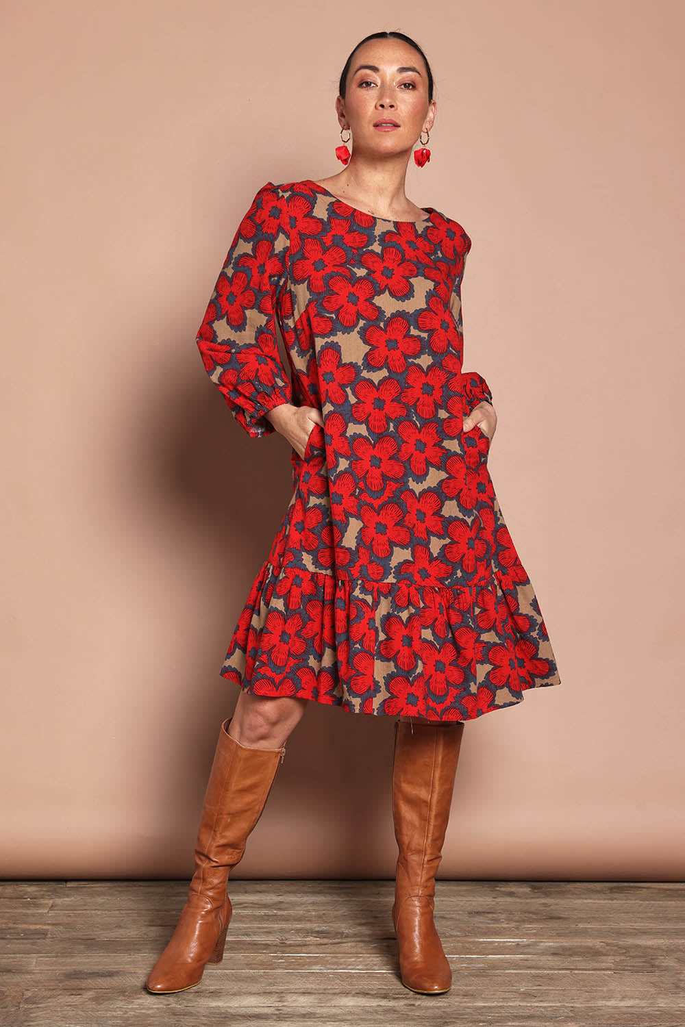Cotton Frill Hem Dress - Poppy