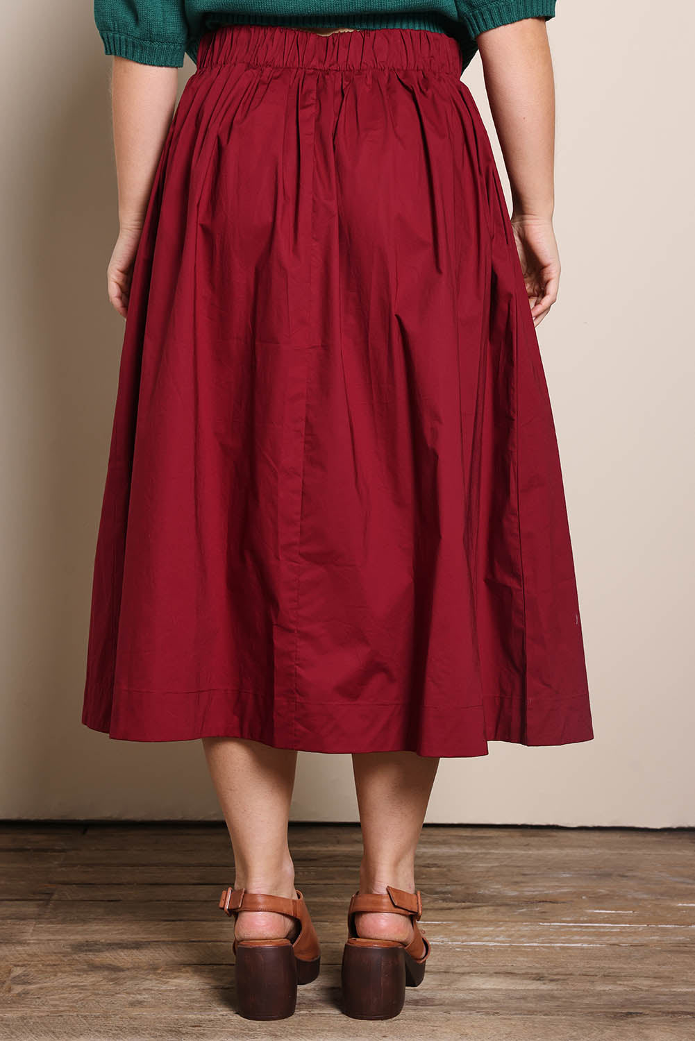 Cotton Blend Midi Skirt – Burgundy