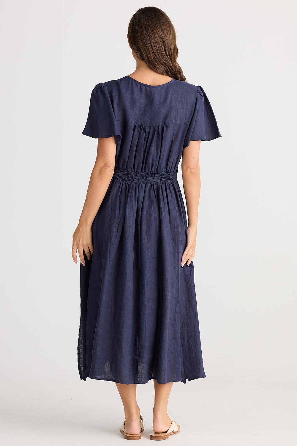 Blossom Linen Dress - Navy