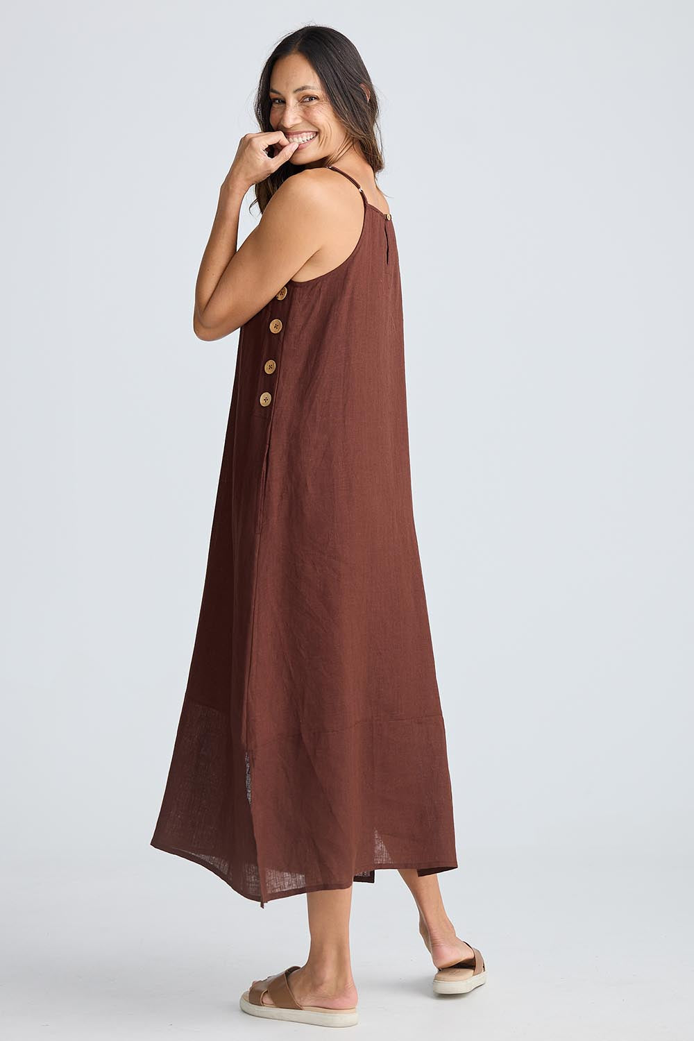 Cliffside Linen Maxi Dress - Chocolate