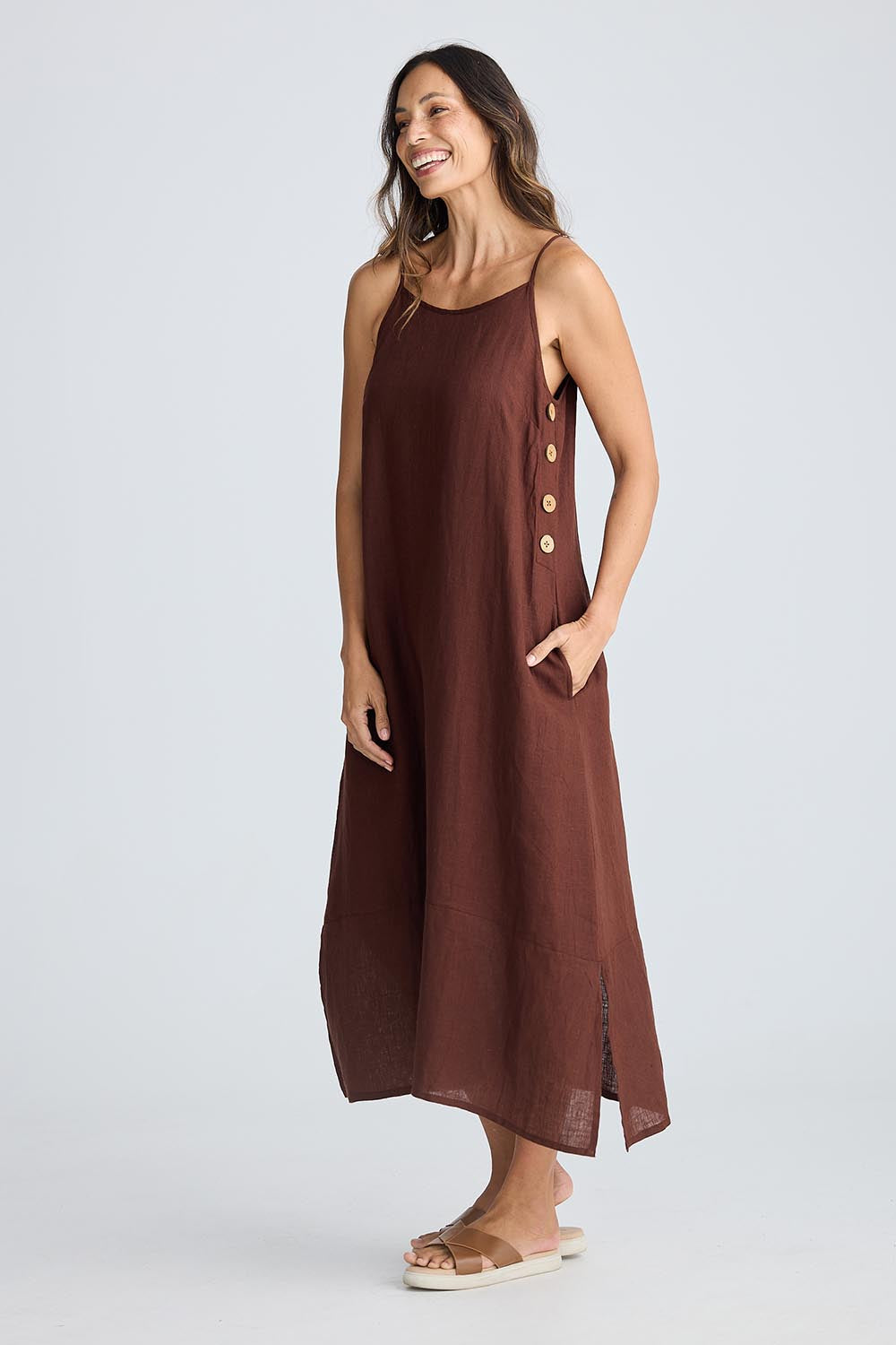 Cliffside Linen Maxi Dress - Chocolate