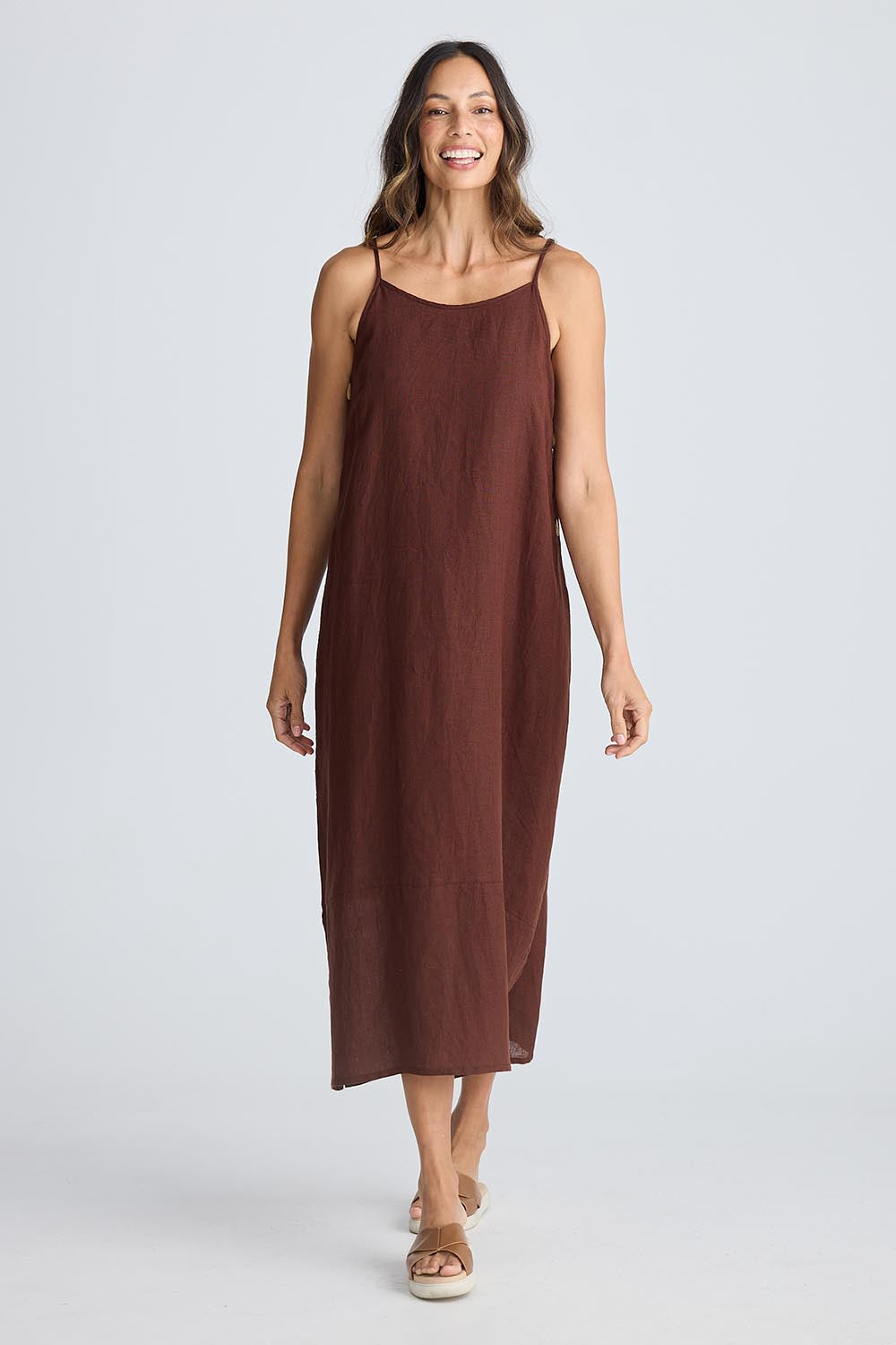 Cliffside Linen Maxi Dress - Chocolate