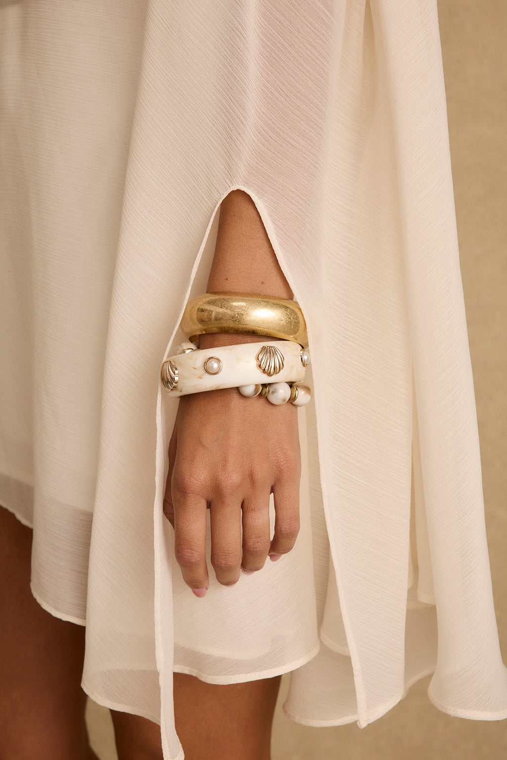 Havana Ivory Chiffon Cape Dress