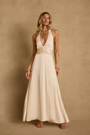 Inez Cream Satin Maxi Dress